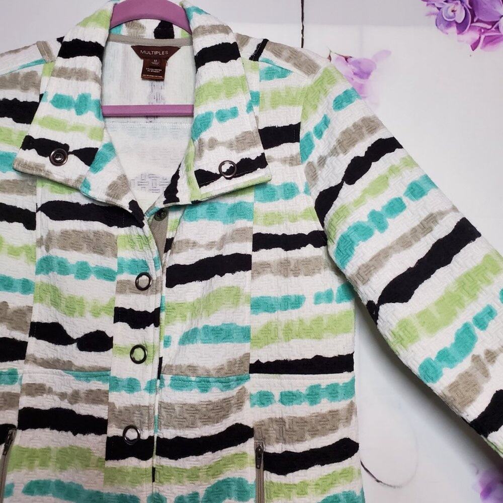 Multiples Textured Stripe Button 3/4 Sleeve Blazer Jacket M - Picture 8 of 10